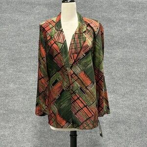 Vintage LOGO USA Blazer Womens Medium Green Orange Abstract Print Jacket 80s